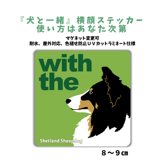 シェットランドシープドッグ シェルティトライカラー『犬と一緒』 横顔 ステッカー【車 玄関】名入れOK DOG IN CAR 犬シール マグネット可_画像1