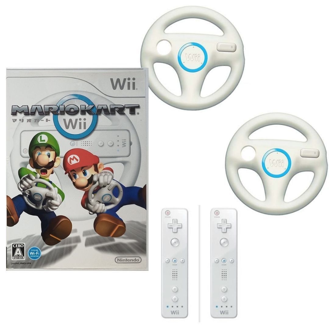 動作品 即納 / ２人でマリオカートWii！セット / ソフト ＆ リモコン２個 ＆ ハンドル２個 / 匿名配送 / お急ぎ対応いたします_製品公式写真です