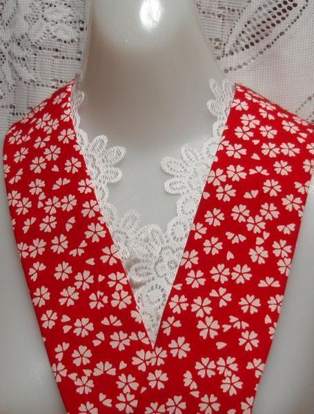重ね衿 102 正絹新品 手作り 赤に白地の花 クリックポスト発送_画像1