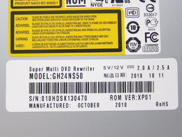 LG GH24NS50 DVDスーパーマルチドライブ SATA 2010年製 その13_ラベル部分をアップで撮影。