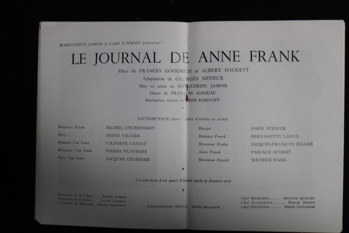 ★　フランスの劇場プログラム　「アンネの日記」主要キャストのサイン入り