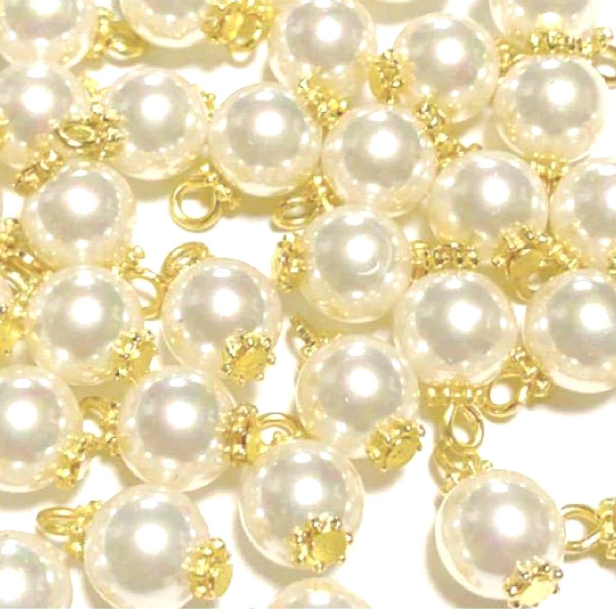 ハンドメイドパーツ(21)  10個セット　　　　高級人工真珠チャームコネクター　高品質　日本製　ホワイト