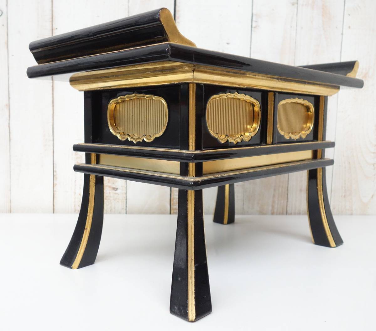  family Buddhist altar Buddhist altar fittings Buddhism fine art * high class Buddhist altar fittings * sutra desk front desk . table * drawer * black lacquer paint gold paint sculpture equipment ornament * era old thing Buddhism . pcs .book@ censer ...