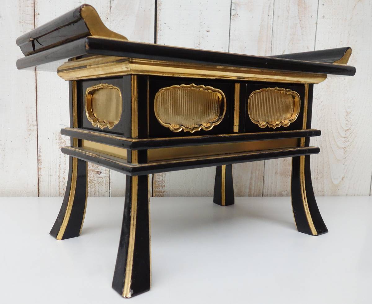  family Buddhist altar Buddhist altar fittings Buddhism fine art * high class Buddhist altar fittings * sutra desk front desk . table * drawer * black lacquer paint gold paint sculpture equipment ornament * era old thing Buddhism . pcs .book@ censer ...
