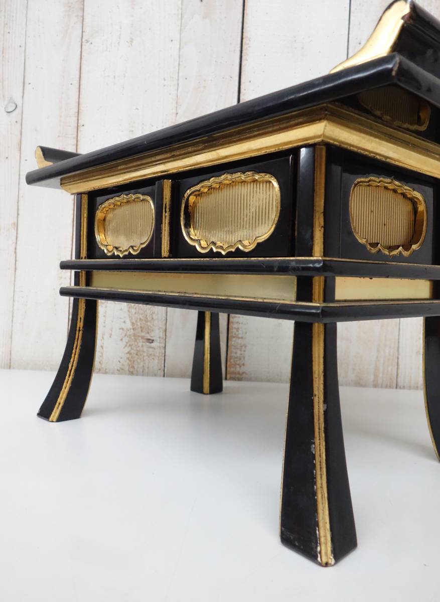  family Buddhist altar Buddhist altar fittings Buddhism fine art * high class Buddhist altar fittings * sutra desk front desk . table * drawer * black lacquer paint gold paint sculpture equipment ornament * era old thing Buddhism . pcs .book@ censer ...