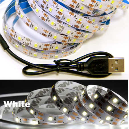 ☆ LED テープ ライト［1メートル×2本セット］ USBケーブル付 間接照明 切断可 裏面テープ / 白昼色 2メートル（1ｍ×2本） 【匿名配送】