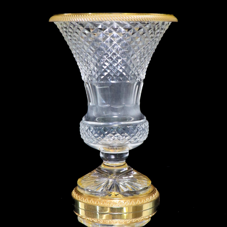 オールド・バカラ (BACCARAT) 1890年 ディアマン・ビゾー ブロンズ装飾 花瓶 メディチ フラワーベース 壺 ダイヤモンド アンティーク 金