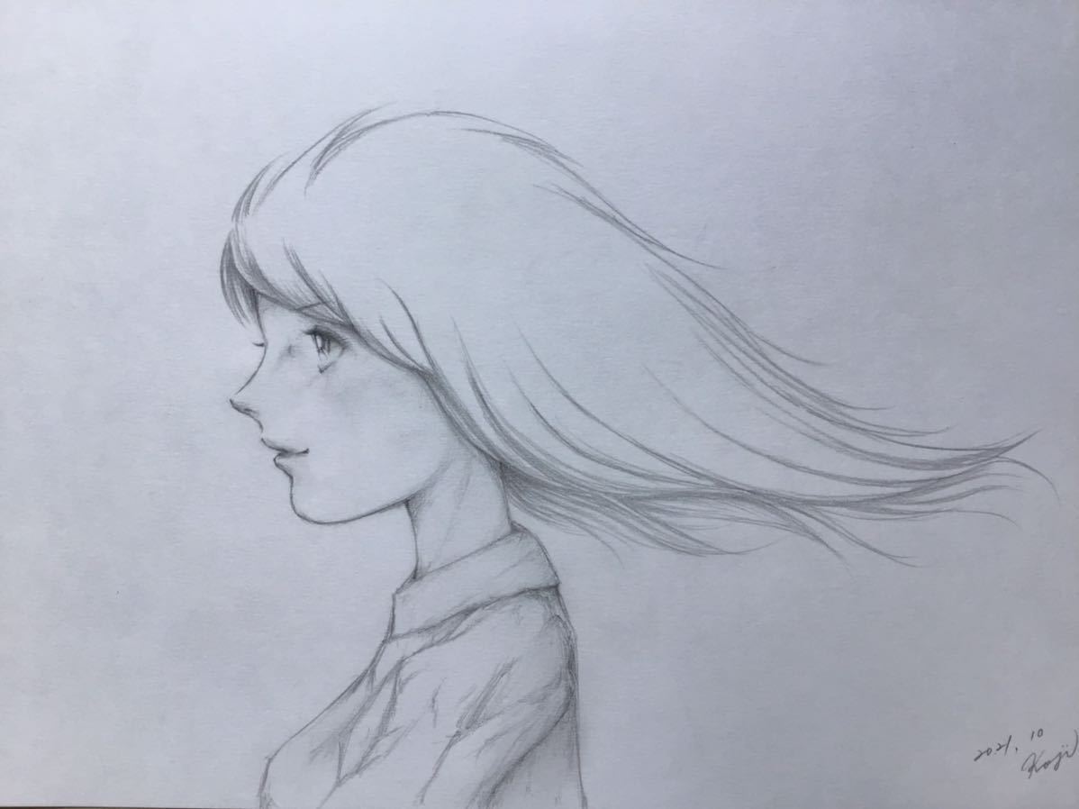  handwriting . illustration girl * the first autumn manner * pencil * manga manuscript for kent paper (A4)