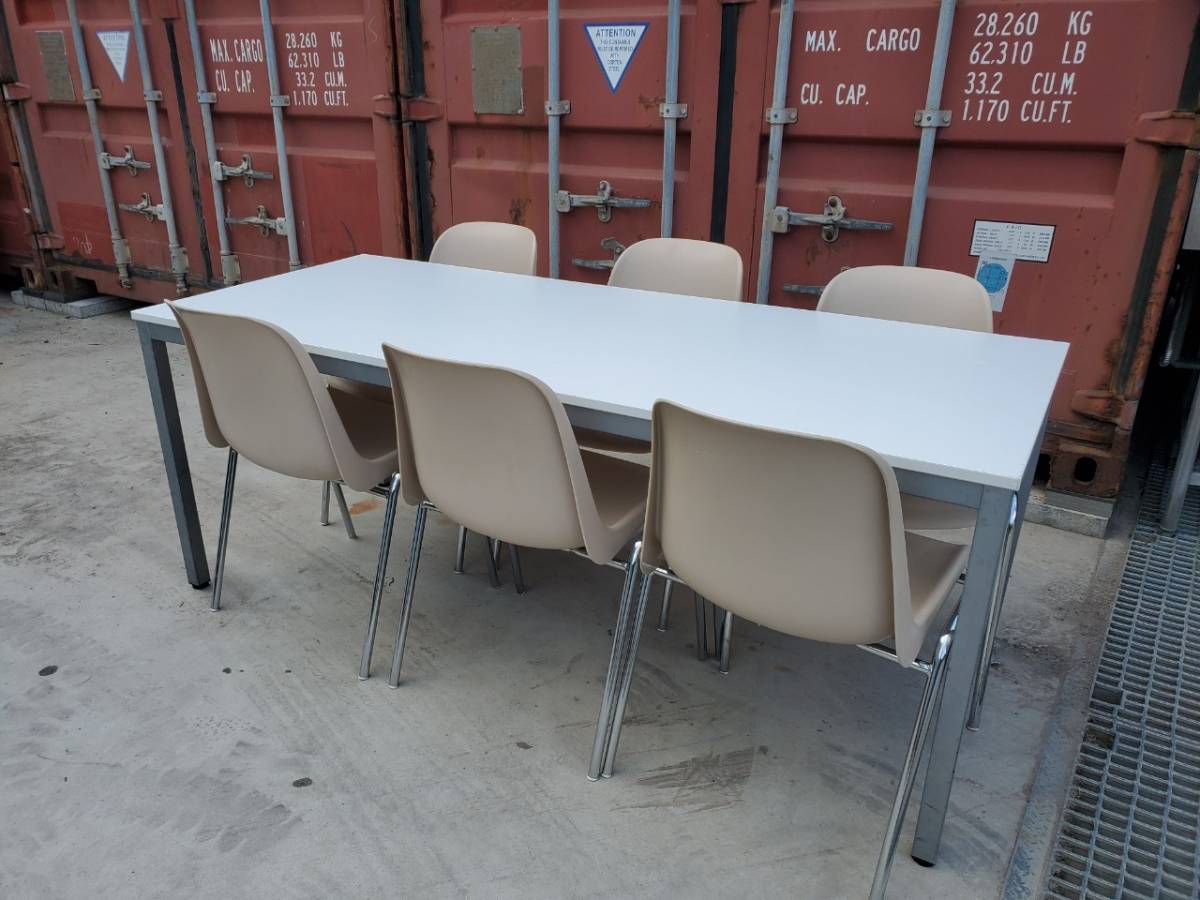 魅力的な M1197-5 机/デスク/スタッキングチェア/パイプ椅子/会議用/ベージュ/白/ホワイト 1800×750×700 MT-1875  テーブル 6脚セット ELENA MOD - 一般 - labelians.fr