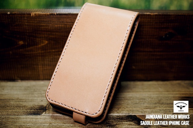  hand made / saddle leather iPhone 12mini case under opening natural B2