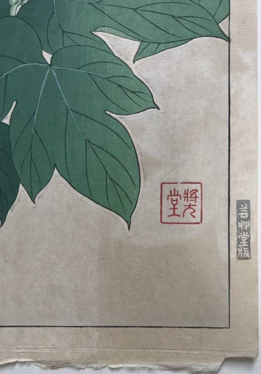 河原崎奨堂(清一)作 「朝顔」浮世絵 木版画 1951年(昭和26年) 新 河原崎奨堂(清一)作 「朝顔」浮世絵 木版画 1951年(昭和26年) 新