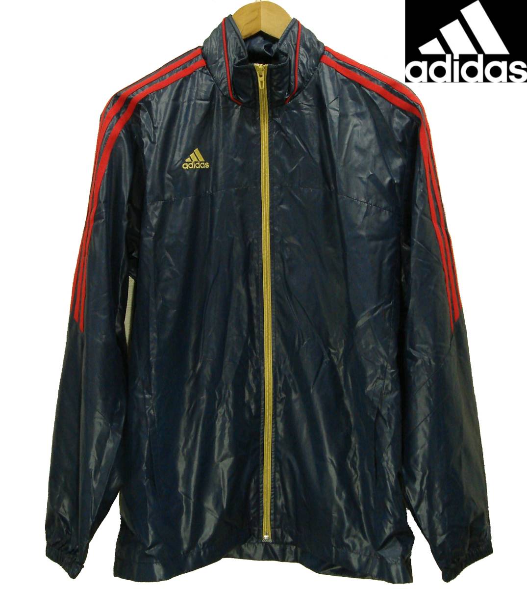 送料510円~新品adidas PERFORMANCEウィンドジャケット軽量ジャージA99094 AAK05メンズO(XL LL 2L)ネイビー紺レッド赤ゴールド金アディダス_画像1