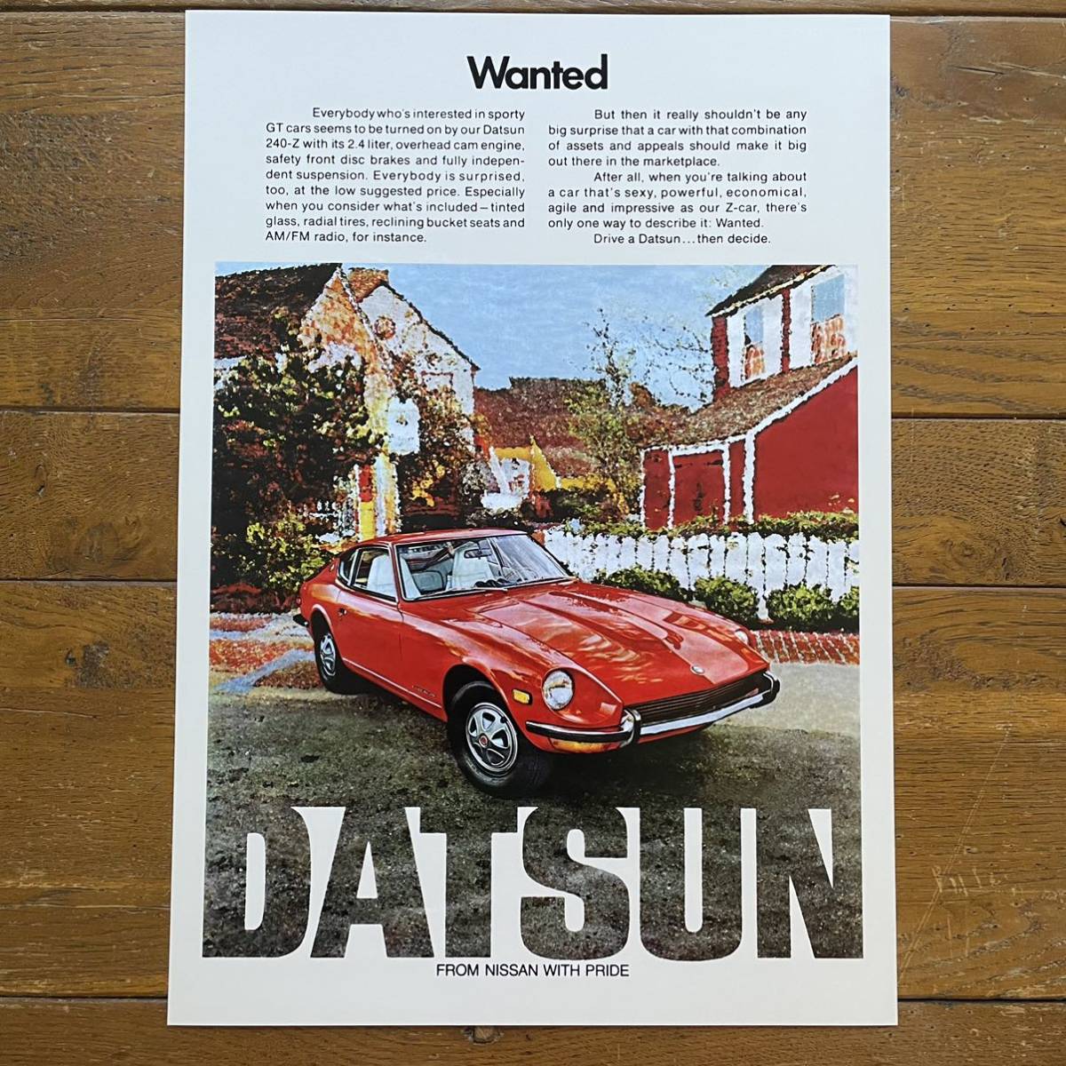 ポスター★1972 Datsun 240Z Z-Car 「Wanted」ビンテージ広告ポスター★S30/Nissan/日産/フェアレディZ_画像1