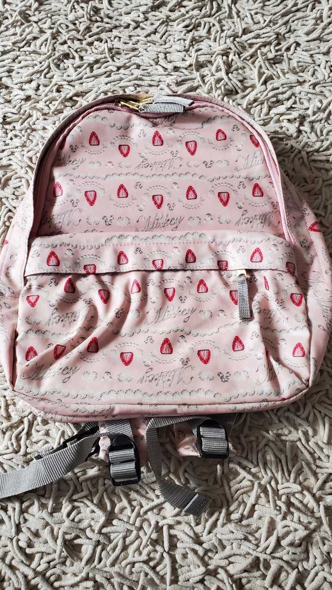 Q-pot. cue pot backpack rucksack Mickey Mouse strawberry cake pattern Kids size rucksack used