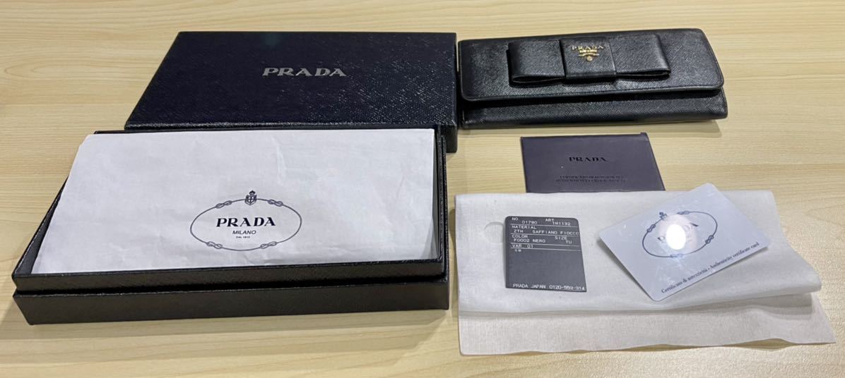 PRADA_プラダ_長財布 1M1132 FIOCCO SAFFIANO フィオッコ サフィアーノ ブラック リボン ギャランティカード有 牛革 レディースの画像2