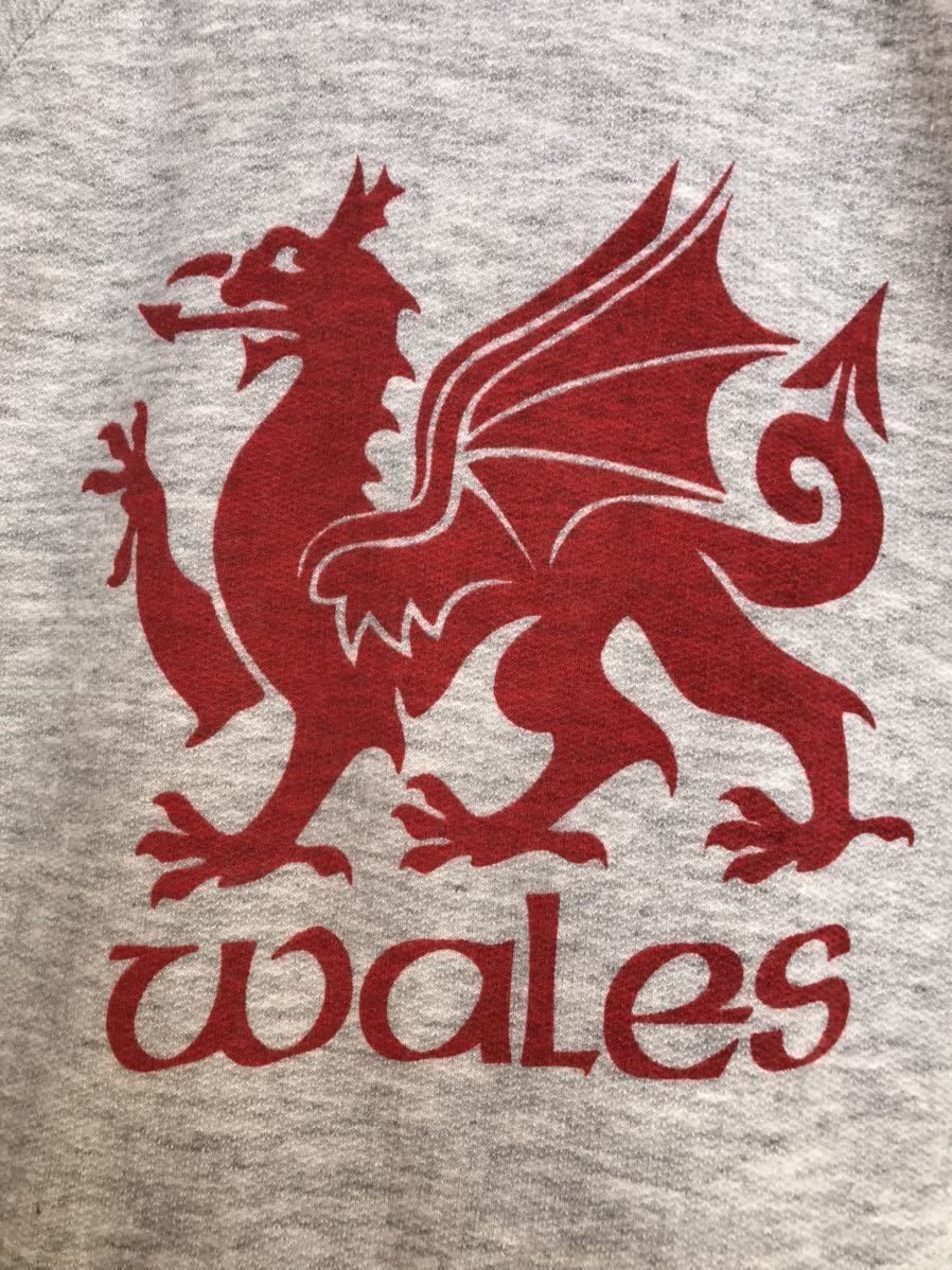 【美品 英国製】70's ビンテージスウェット WALES 染み込みプリント 霜降りグレー 半袖カットオフ NEPTUNE／イングランドイギリスの画像3