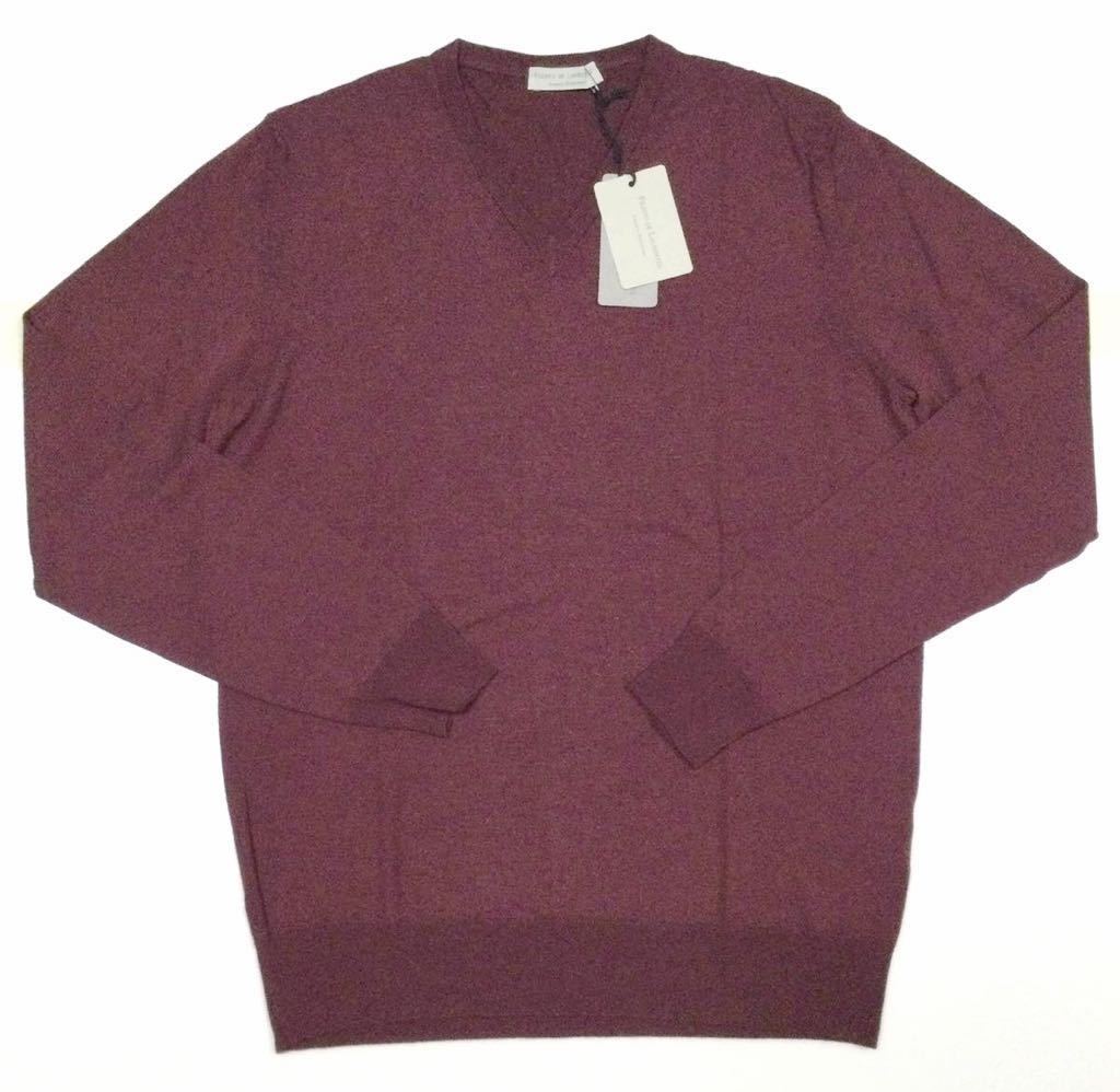 新品「FILIPPO DE LAURENTIIS」シルク×カシミア混 120'sメリノウール ハイゲージ セーター Bordeaux SIZE:48 イタリア製_画像1