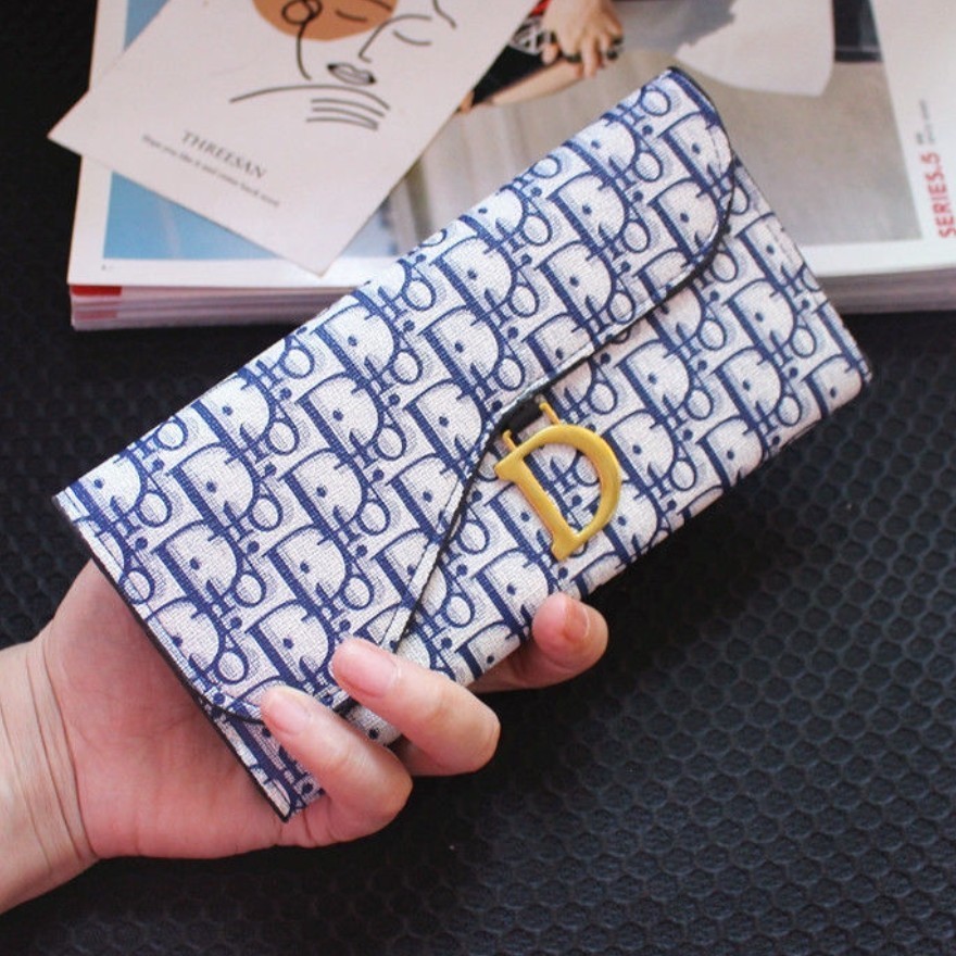 □財布　カードケース　薄手　英字柄　ゴールド　ブルー