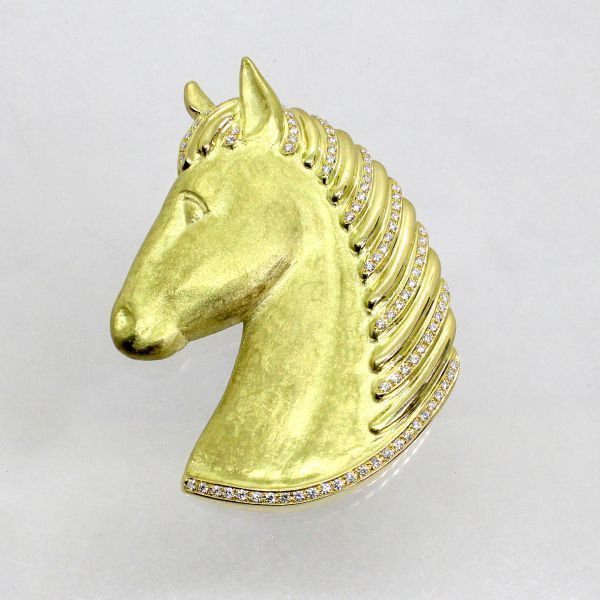 人気 ◎中古美品◎１８金 ダイヤ 0.90ｃｔ 馬デザイン ブローチ兼