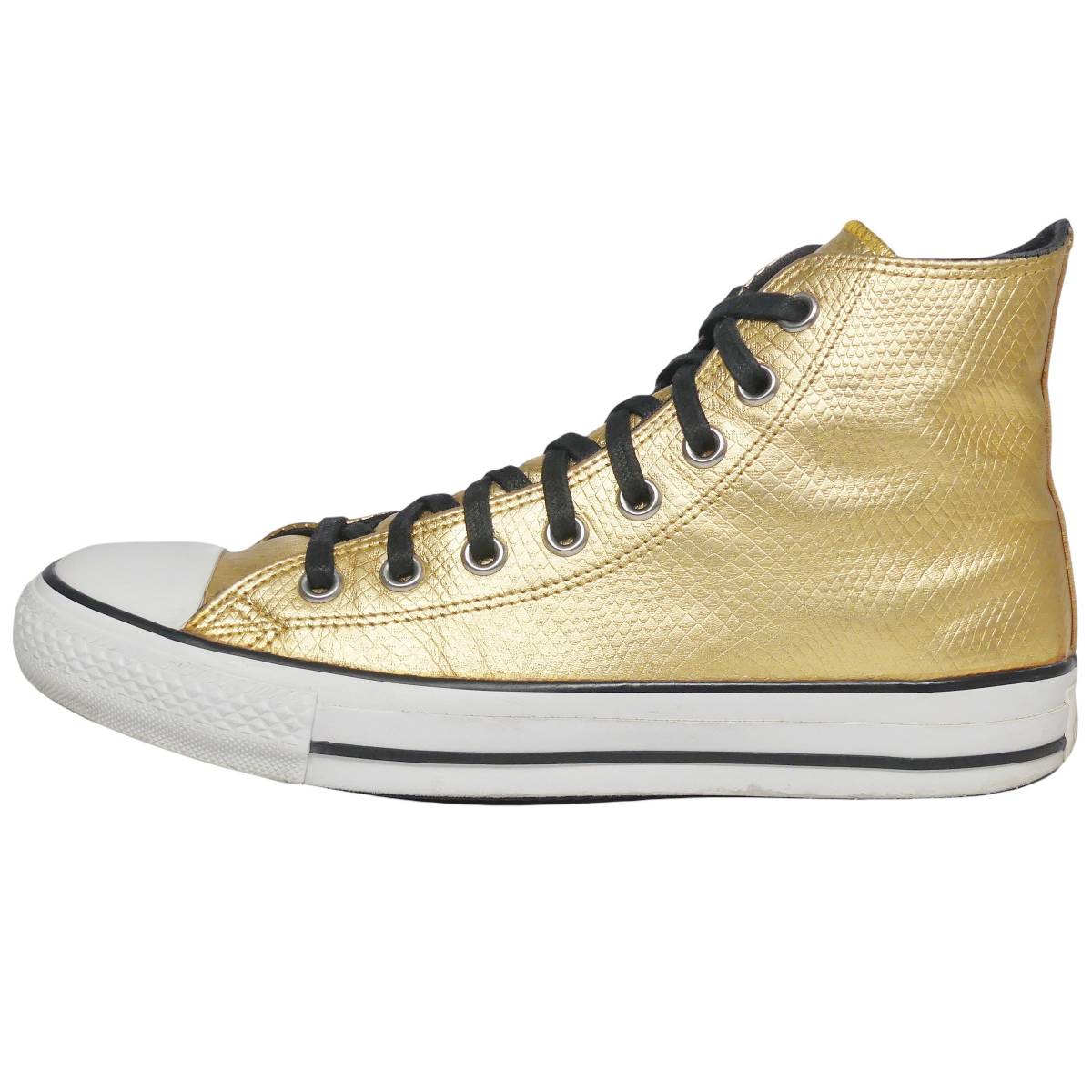 即決★CONVERSE★25.5cm レザーハイカットスニーカー コンバース メンズ 7 金 ゴールド 8ホールシューズ 本革 オールスター パイソン型押し