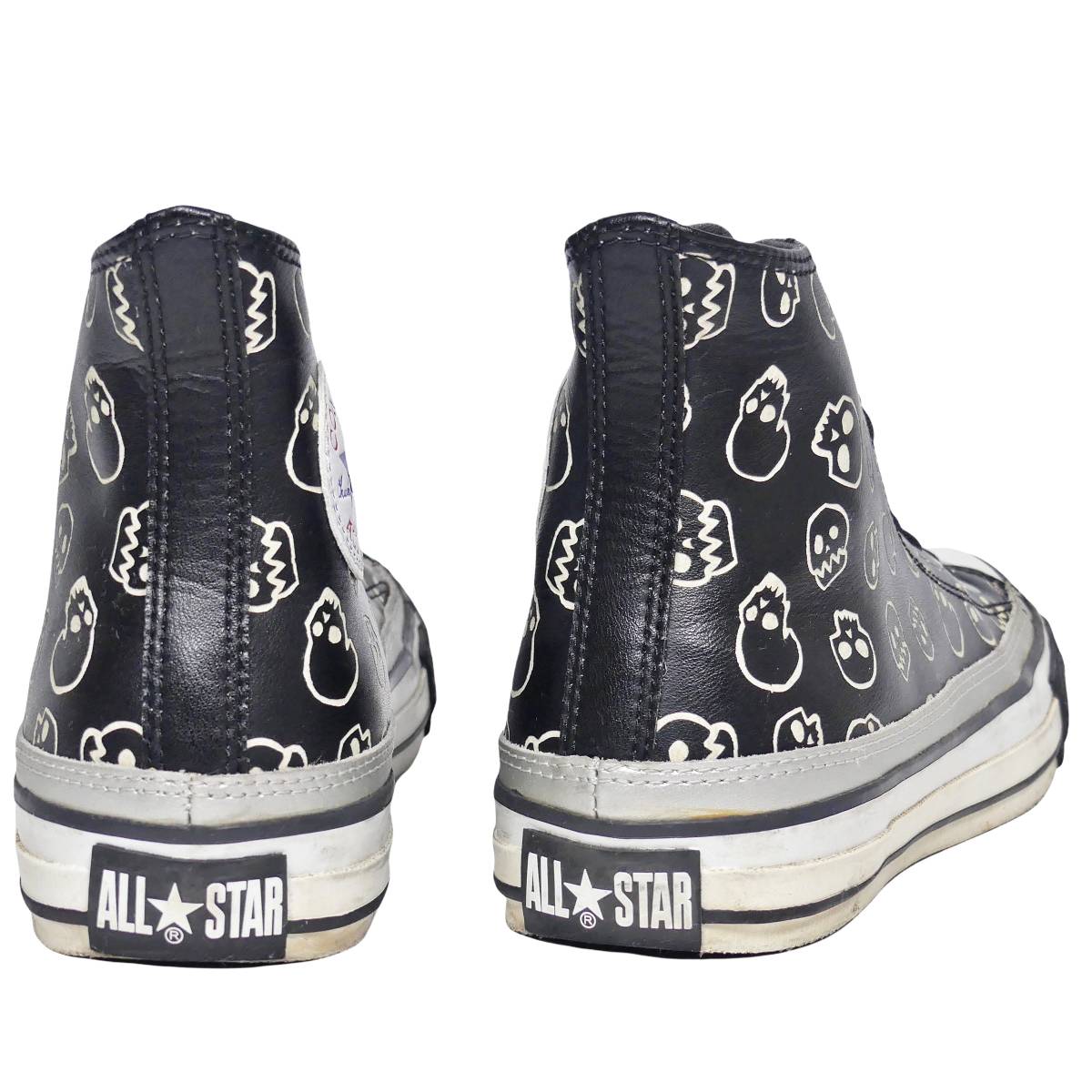 即決★CONVERSE★27cm レザーハイカットスニーカー コンバース メンズ 8.5 黒 ドクロ 8ホールシューズ 本革 オールスター パンク ロック