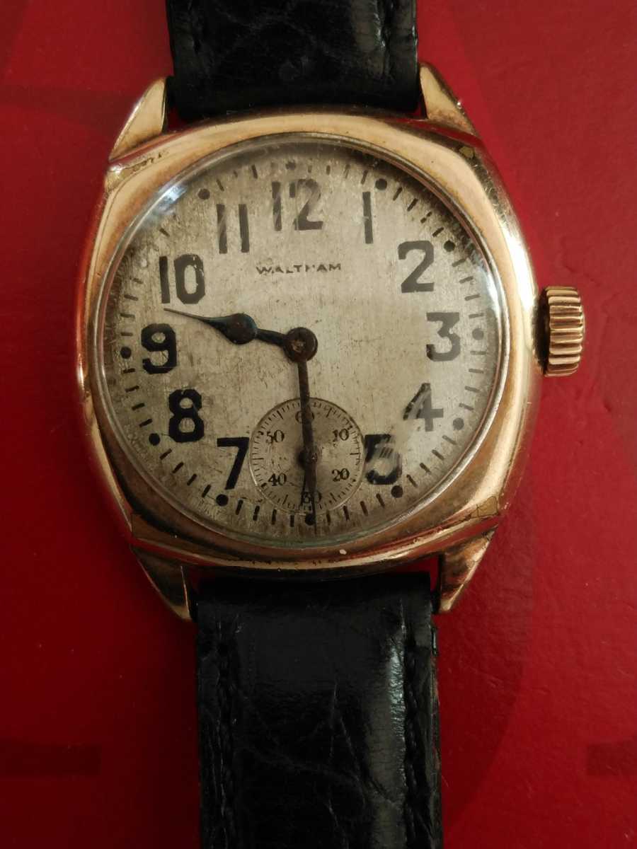  rare WALTHAM Waltham * antique men's cushion wristwatch hand winding 