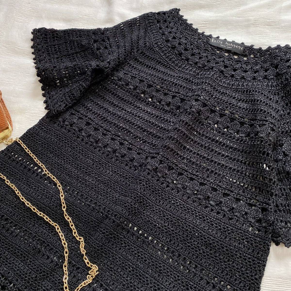 [ beautiful goods ]KEITA MARUYAMA Keita Maruyama * lacework key braided Japanese paper cotton knitted black tunic One-piece a21101607