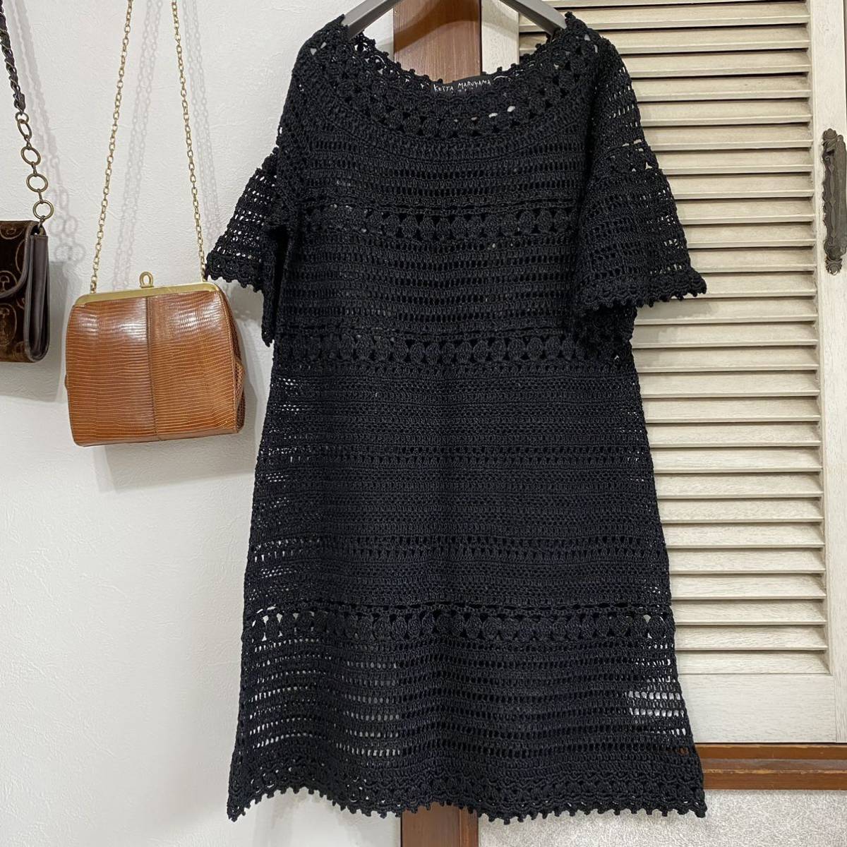 [ beautiful goods ]KEITA MARUYAMA Keita Maruyama * lacework key braided Japanese paper cotton knitted black tunic One-piece a21101607