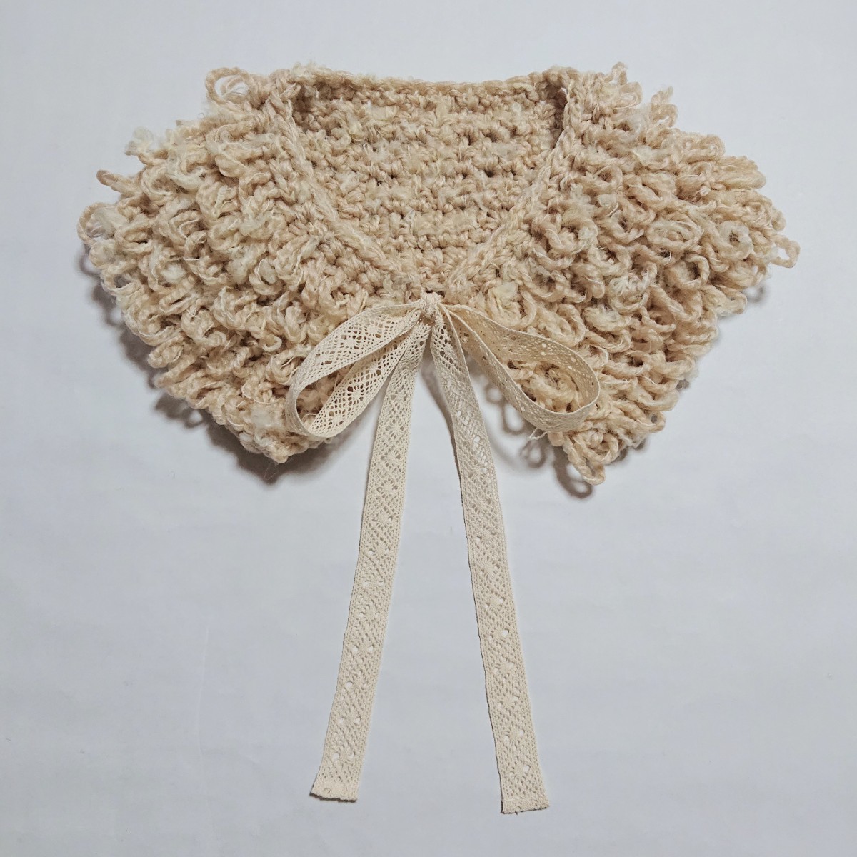 かぎ針編み ふんわり♪ループ編みのあったかティペット 手編み ハンドメイド ピンクベージュ 綿レース