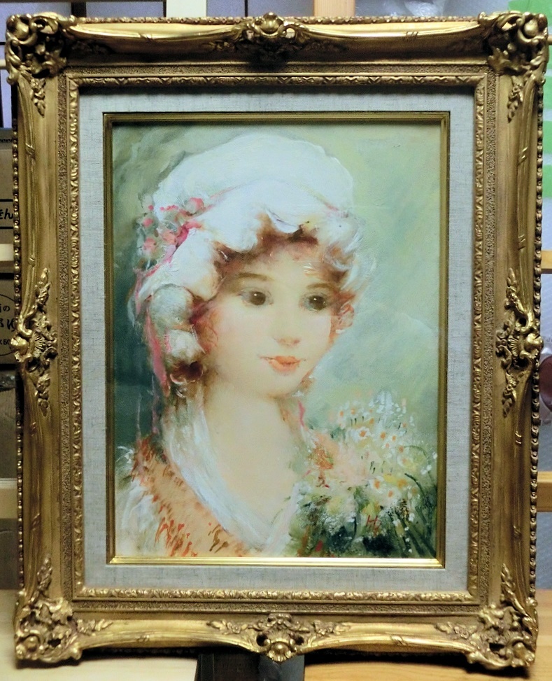 gonteru is zi*[ white hat. young lady ]*F6 number * canvas . oil painting .* difference . box . yellow sack equipped * genuine work guarantee 