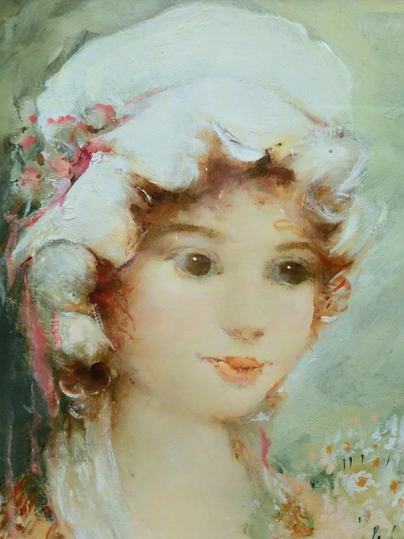 gonteru is zi*[ white hat. young lady ]*F6 number * canvas . oil painting .* difference . box . yellow sack equipped * genuine work guarantee 