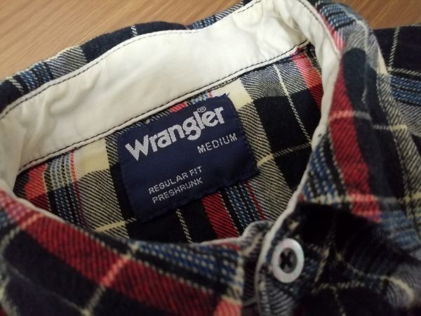 kkaa1841 ■ Wrangler ■ ラングラー シャツ トップス チェック 長袖 フランネル コットン 紺 ネイビー M_画像9