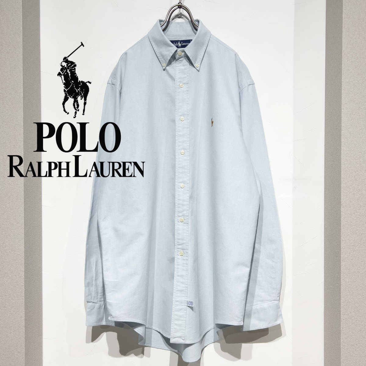 L相当 / POLO RALPH LAUREN オールド ポロ ラルフローレン ボタンダウン オックスフォートシャツ ブルー グリーン ペールトーン 90’s