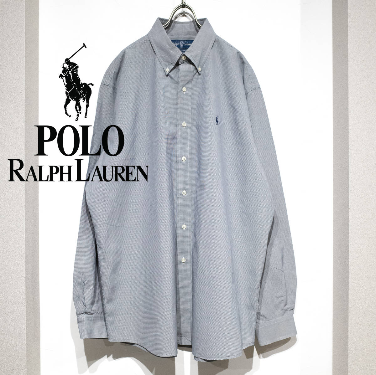 Paypayフリマ Xl 90 S Polo Ralph Lauren オールド ポロ ラルフローレン Ellington ハウンドトゥース 灰 グレー ビンテージ ゆるダボ ドレスシャツ