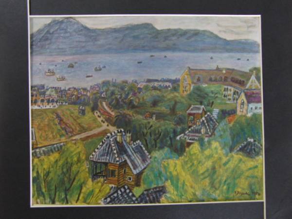 鈴木信太郎、海の見える丘、額装用画集の一部、希少、新品額付 送料