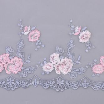 10ヤード 花 lacetrim ドレス 結婚式 ブルー ピンク レース リボン 刺繍 20㎝幅 AZ0277_画像4