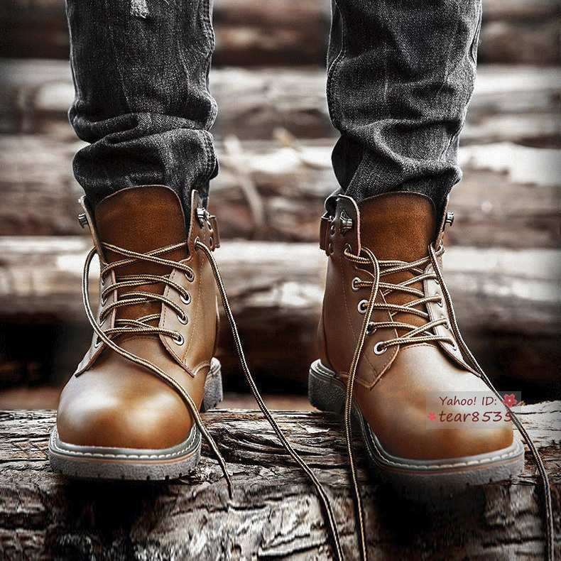 新品★ショートブーツ メンズ 紳士靴 ワークブーツ 作業靴 マーティンブーツ 騎士靴 ビジネス ブラウン 26.5cm_画像3