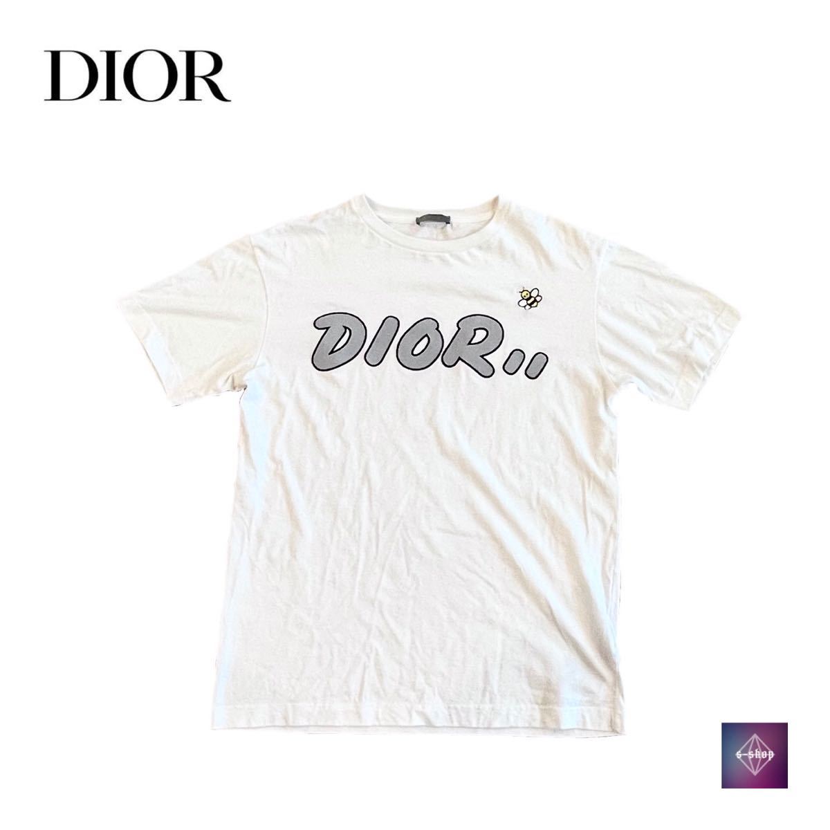 確実正規品 DIOR ディオール フロッキーロゴ BEE刺繍 Tシャツ 923J611X1241 半袖 ホワイト 白 メンズXXS 中古