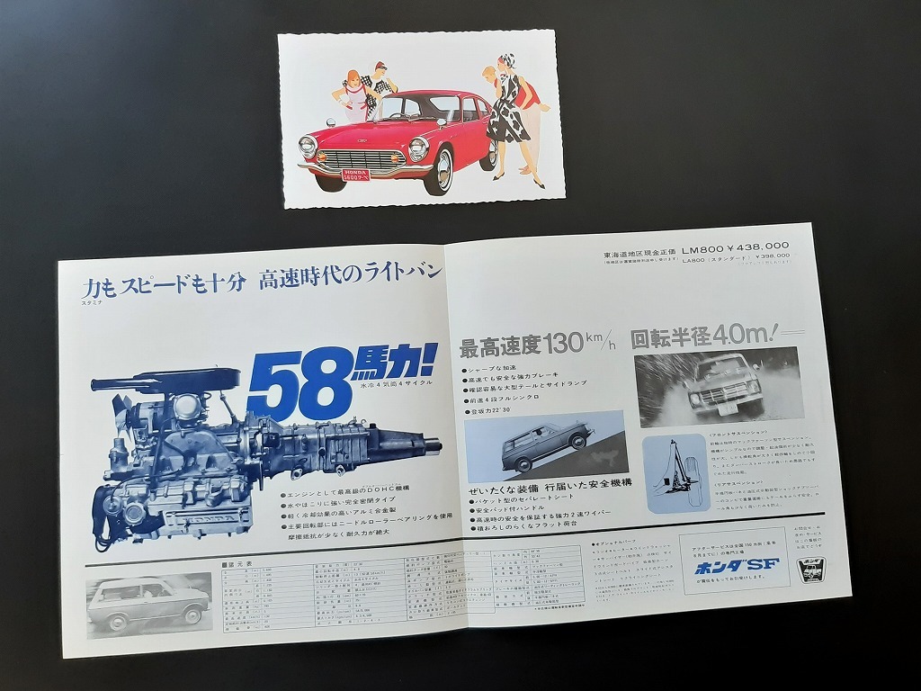 当時物 HONDA DOHC ライトバン L800 専用カタログ ホンダ S600クーペ 販促 ポストカード 2点セット！☆ 国産車 本田技研 絶版 旧車カタログ_画像5