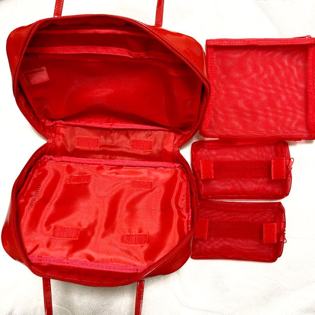 a27)マトリョーシカ エナメル ハンドバッグ バッグインバッグ 旅行 仕分け ポーチ 化粧ポーチ コスメ 赤 レッド バッグ ロシア