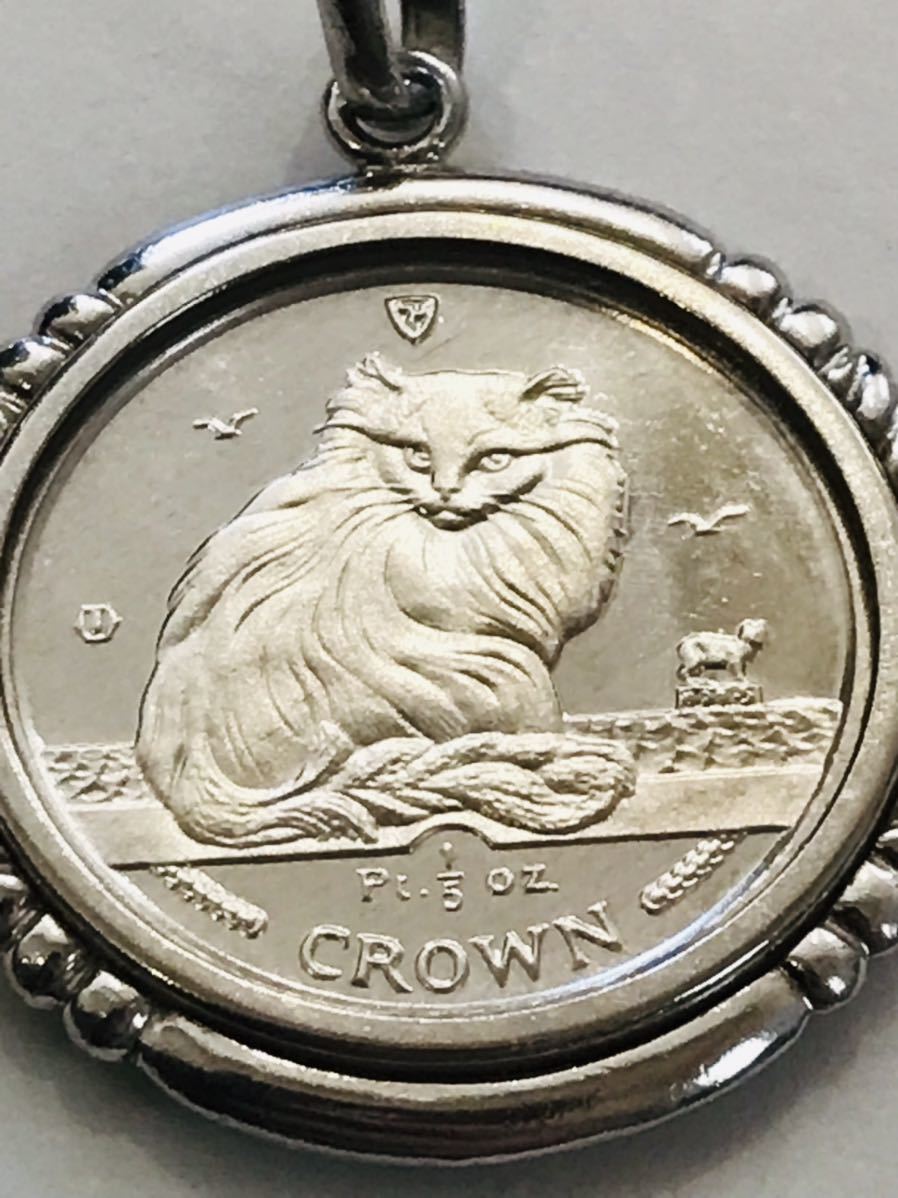  Elizabeth 2. Man island cat coin 1995 year platinum necklace top pendant top coin top 1/5oz gross weight 13.12g