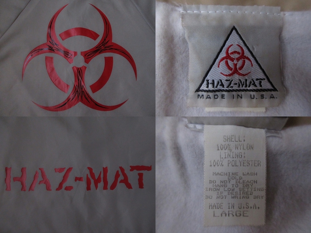 90's USA製 HAZ-MAT BIOHAZARDロゴ ナイロン コーチ ジャケット L ハズマット バイオハザード ピンストライプ ブルゾン Eric Dressen危険物_画像10