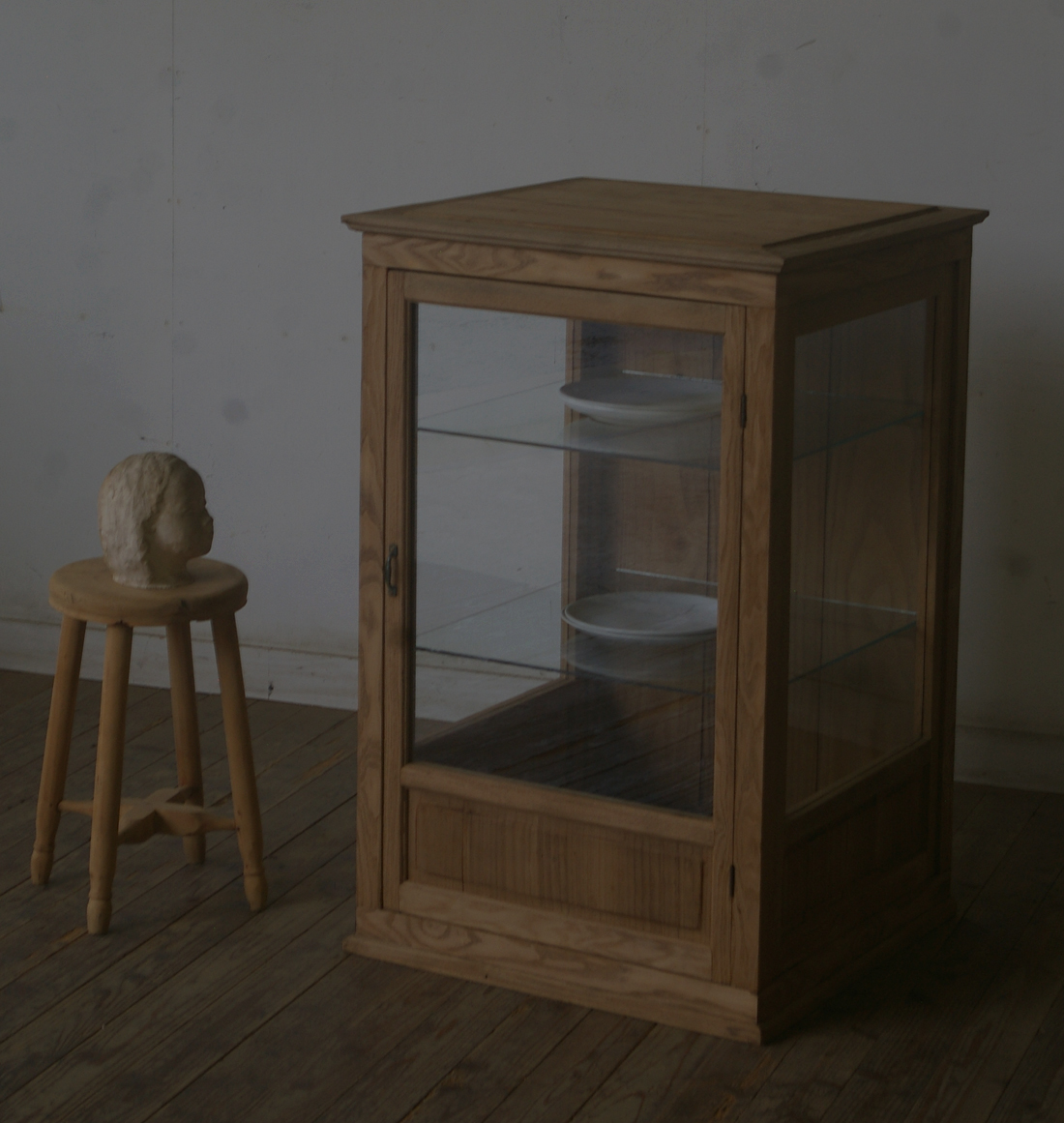 [ old hand * oak material 3 surface glass case ] antique store guarantee Lee furniture showcase collection case display shelf exhibition pcs cupboard display case cabinet 