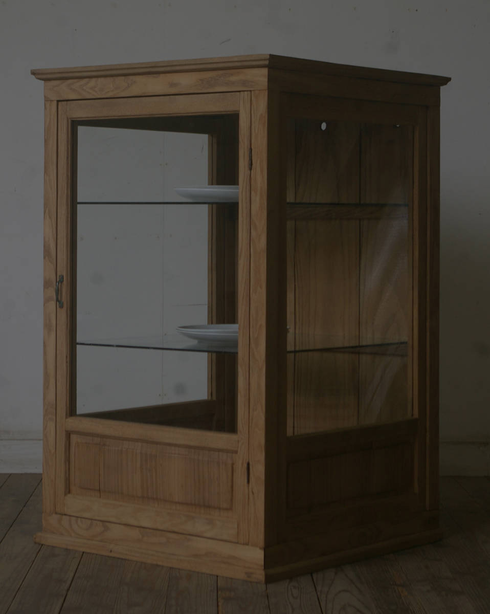 [ old hand * oak material 3 surface glass case ] antique store guarantee Lee furniture showcase collection case display shelf exhibition pcs cupboard display case cabinet 