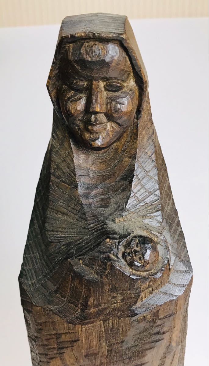 【蔵出し】　彫刻家　瀧口政満　木彫　母子像　全長51cm程度　美術品　置物　オブジェ　コレクター放出品　（TA）_画像2