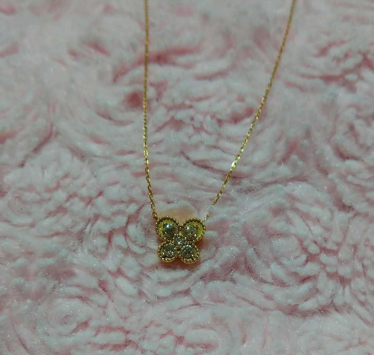 未使用k18ダイヤモンドネックレス 0.2ct バタフライ フラワー ゴールド