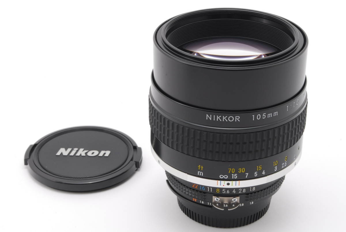 【超美品】Nikon Ai NIKKOR 105mm f1.8S (Ai-S F1.8) 動作も写りもOKです。かなりキレイ＆概ねクリアです。前後キャップ付きです。