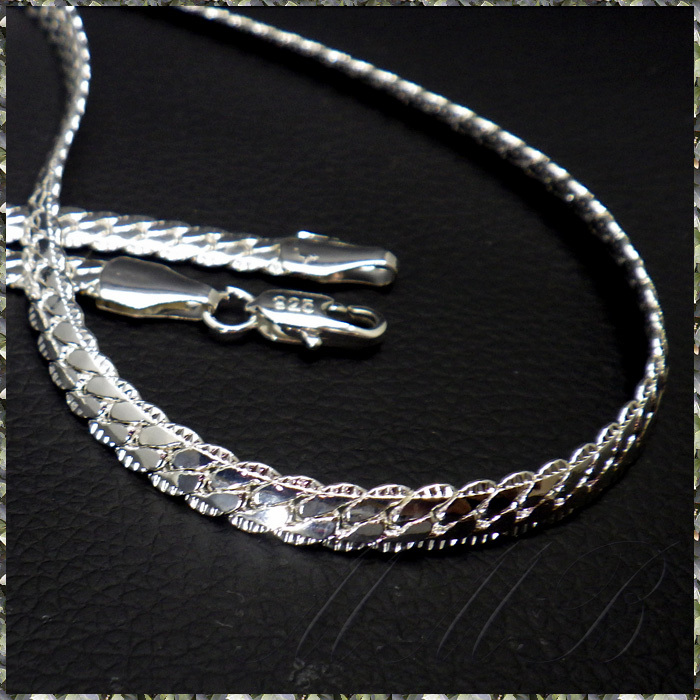 [NECKLACE] 925 Silver Plated Sideways シャイニング サイド デザイン ヘリンボーン シルバー ネックレス 5x620mm (26g) 【送料無料】_画像2