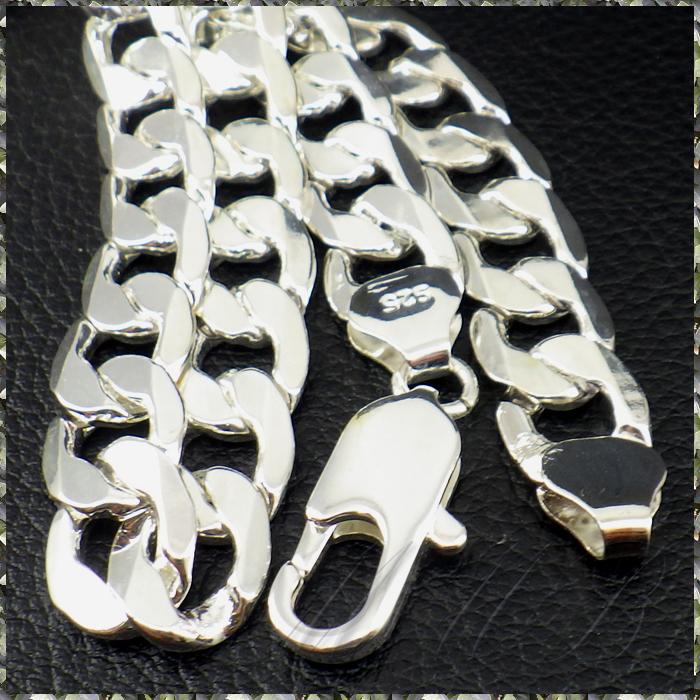[NECKLACE] 925 Sterling Silver Plated Curve Chain シャイニング 6面カット 喜平 チェーン シルバー ネックレス 9.5x460mm (61g)_画像2