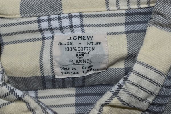 ☆US古着 J.CREW ジェイクルー Jクルー ネルシャツ チェック柄 クリーム色黄イエロー×グレー【L】コットン　　　　　◆3202◆_画像4